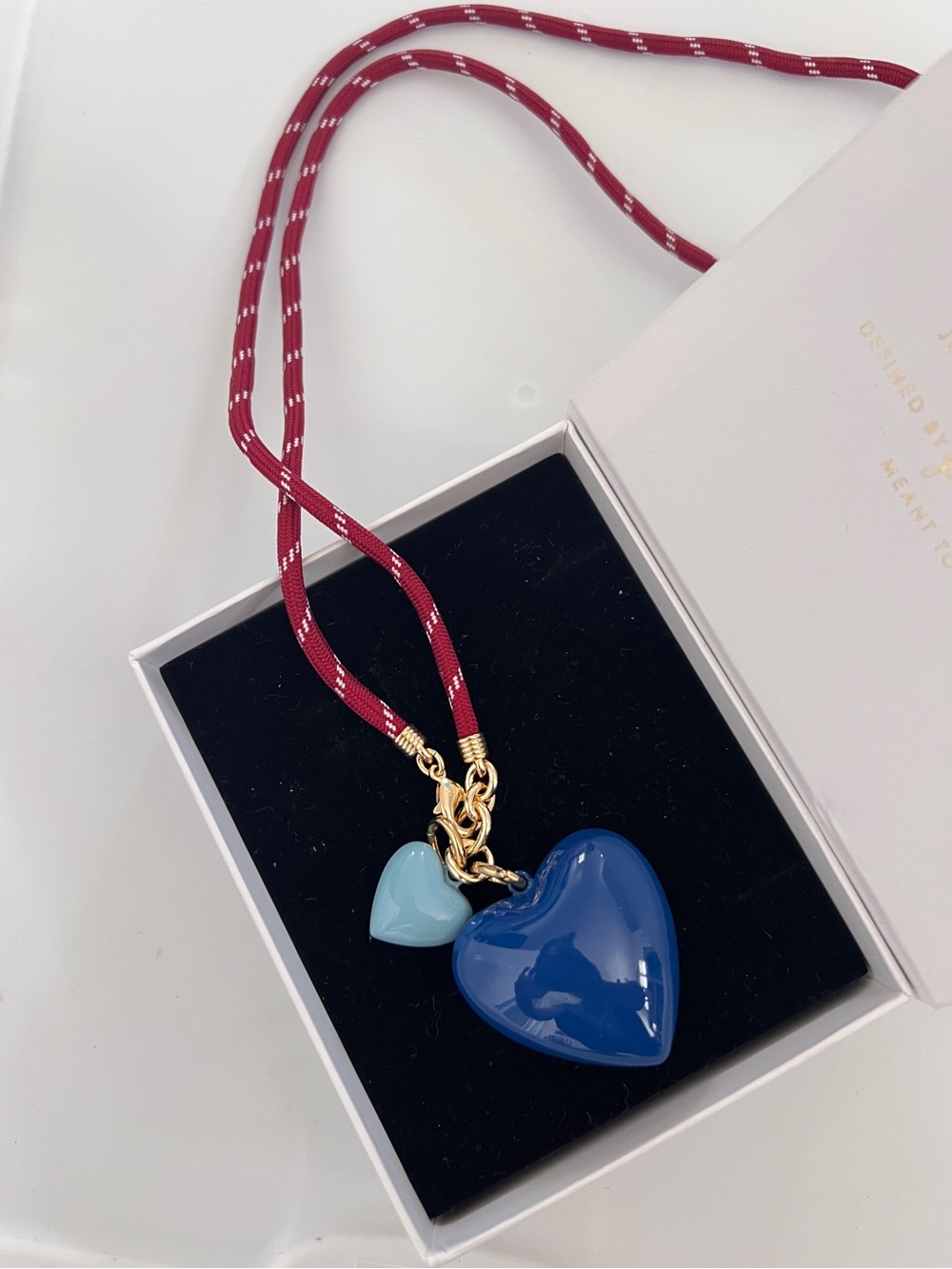 ROXANNE ASSOULIN Red long cord necklace with Navy and small sky Blue hearts - Picture 3 of 6